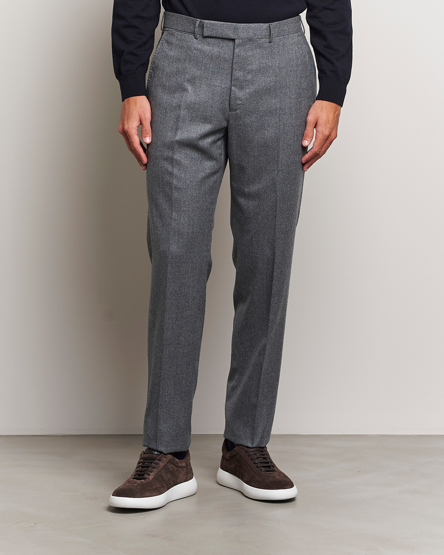 Herre | Bukser | Zegna | Carded Flannel Trousers Grey Melange