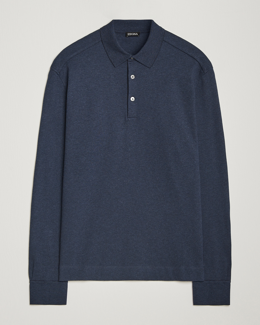 Herre | Trøjer | Zegna | Soft Cotton Long Sleeve Polo Navy