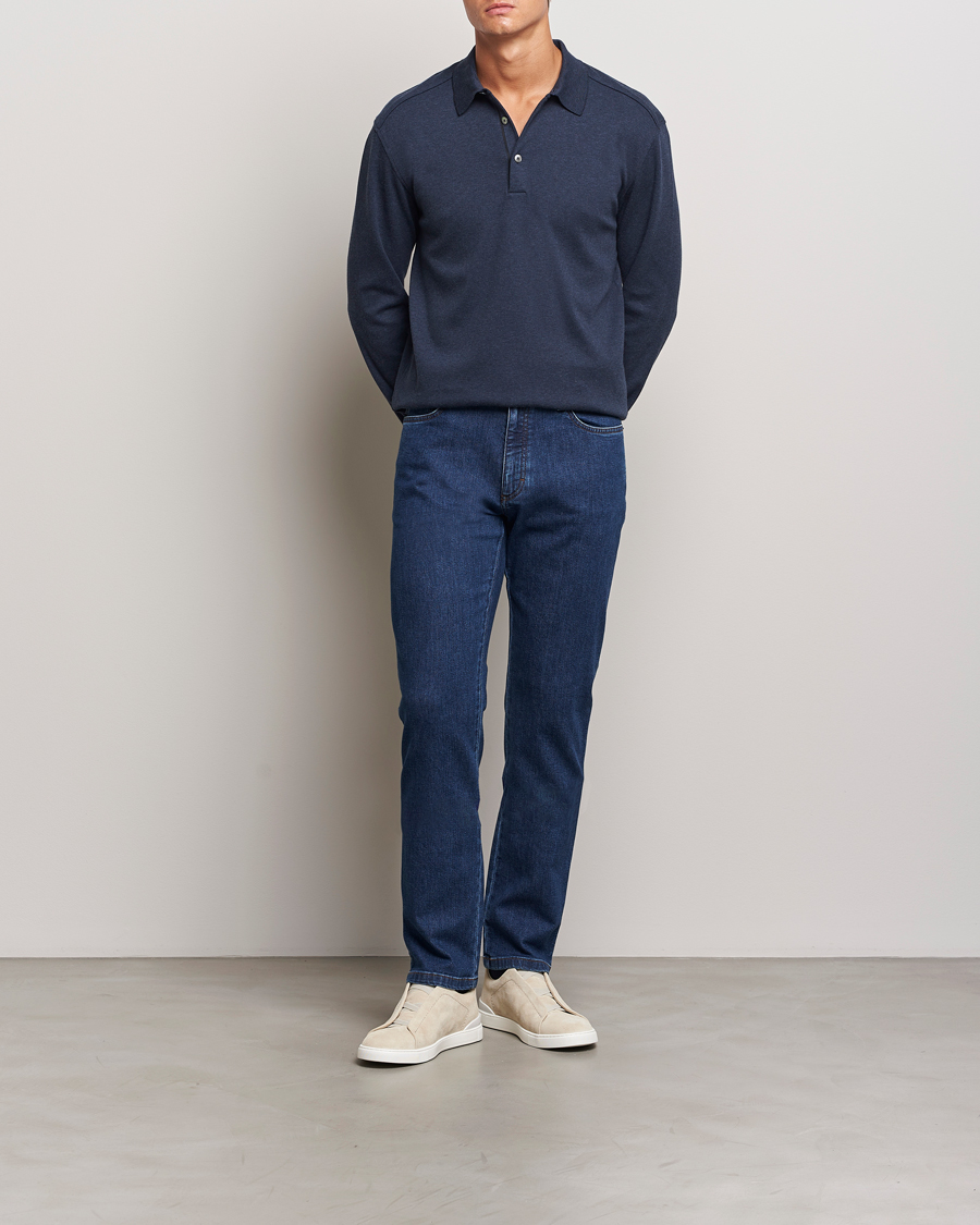 Herre | Trøjer | Zegna | Soft Cotton Long Sleeve Polo Navy