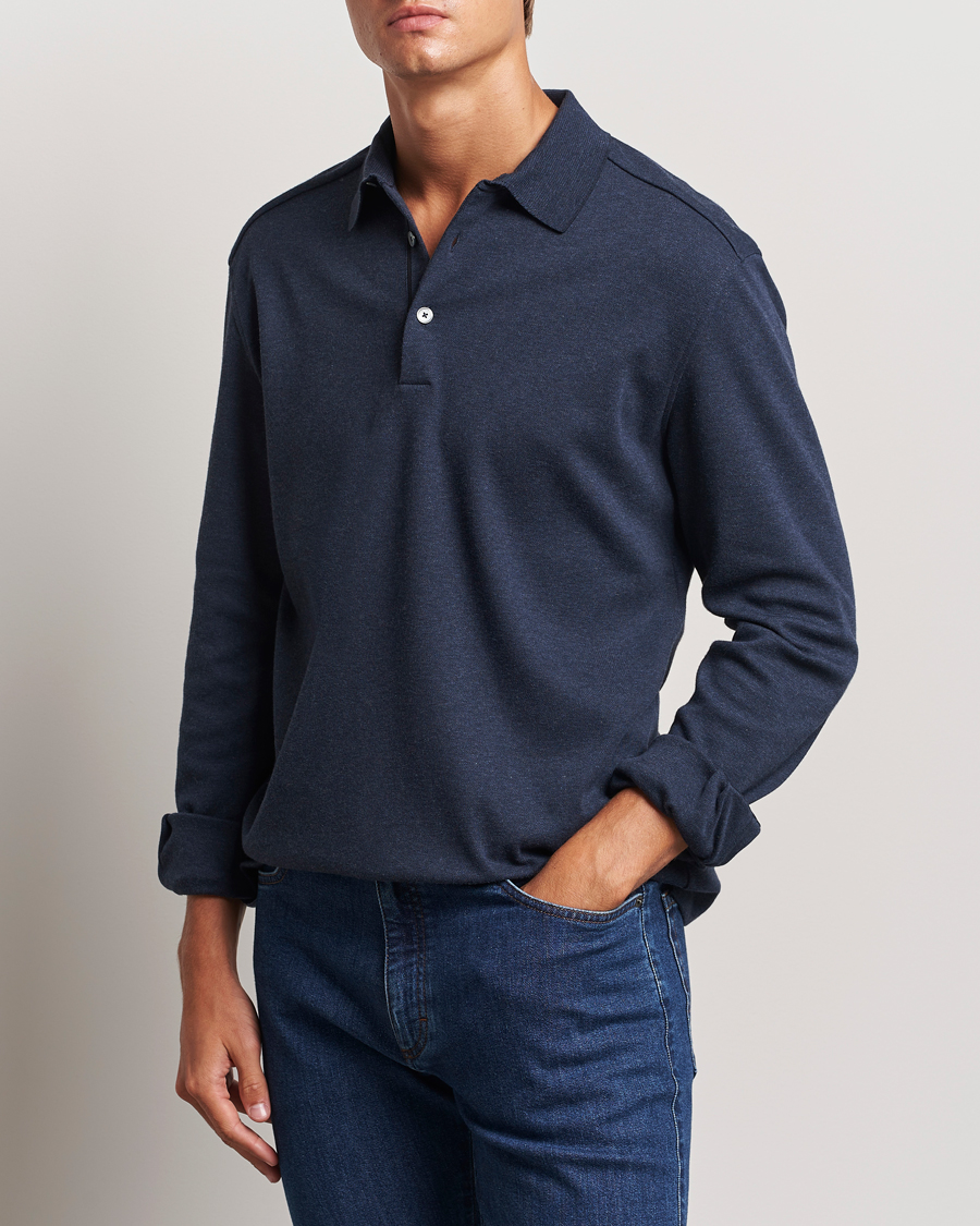 Herre | Trøjer | Zegna | Soft Cotton Long Sleeve Polo Navy