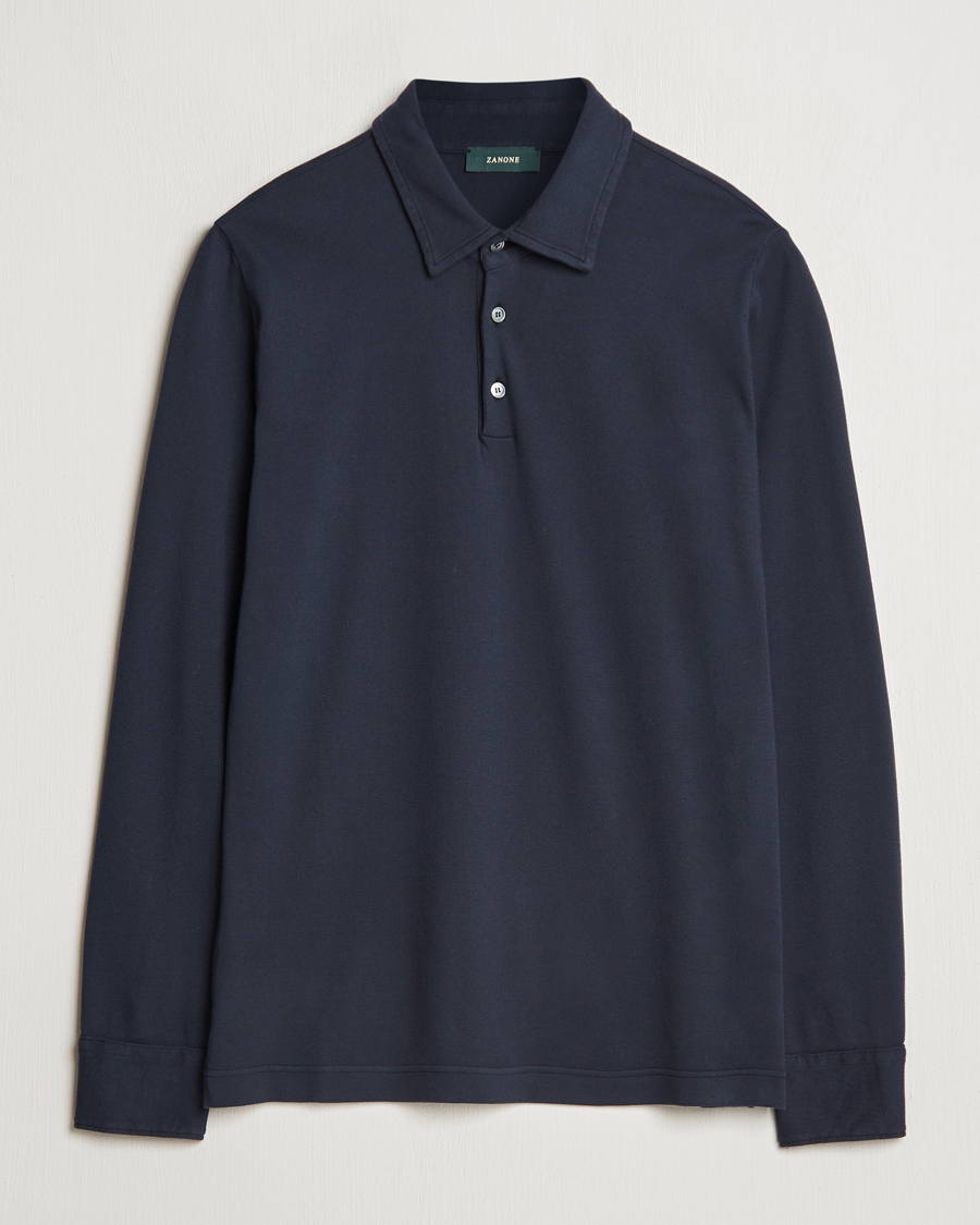 Herre | Trøjer | Zanone | Heavy Jersey Long Sleeve Polo Navy