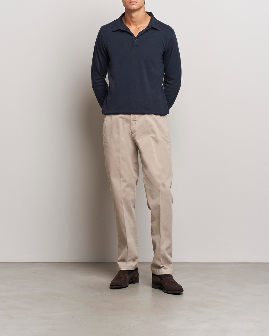 Herre | Trøjer | Zanone | Heavy Jersey Long Sleeve Polo Navy