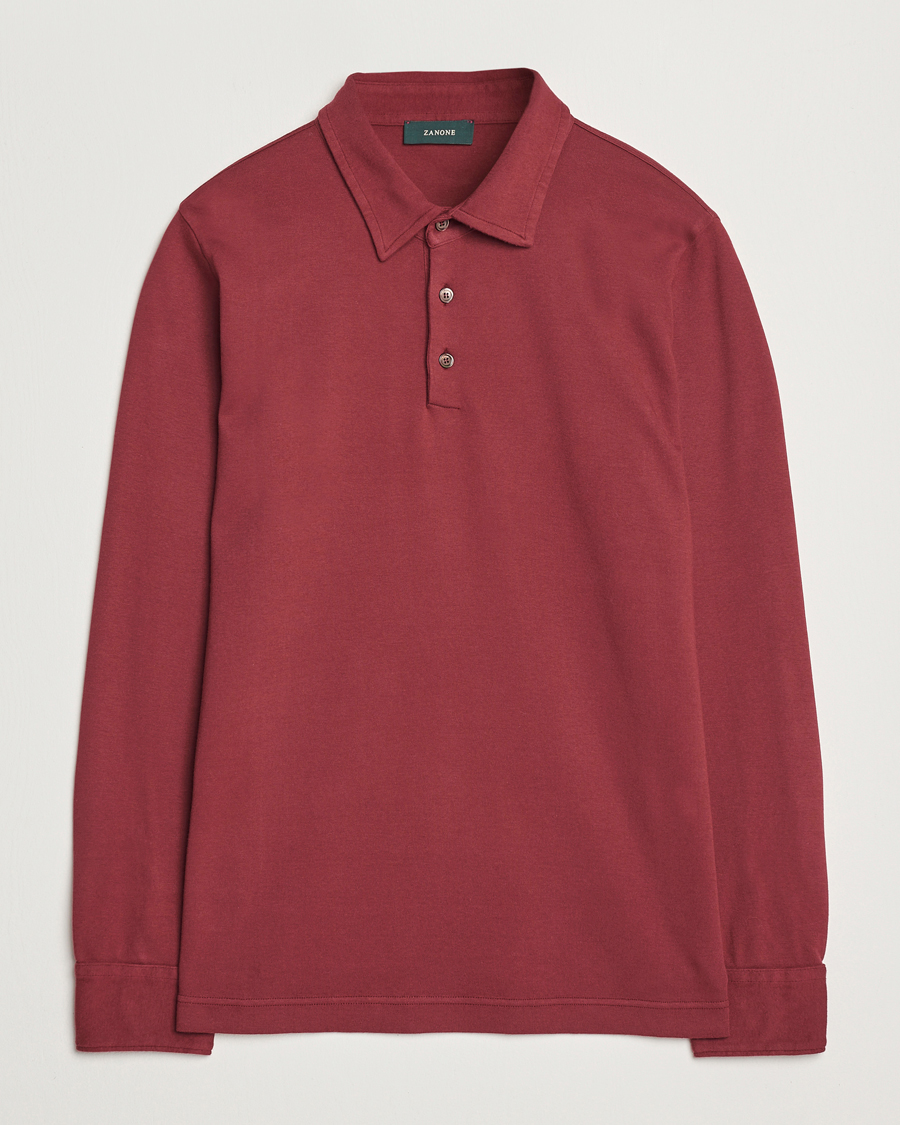 Herre | Trøjer | Zanone | Heavy Jersey Long Sleeve Polo Bordeaux