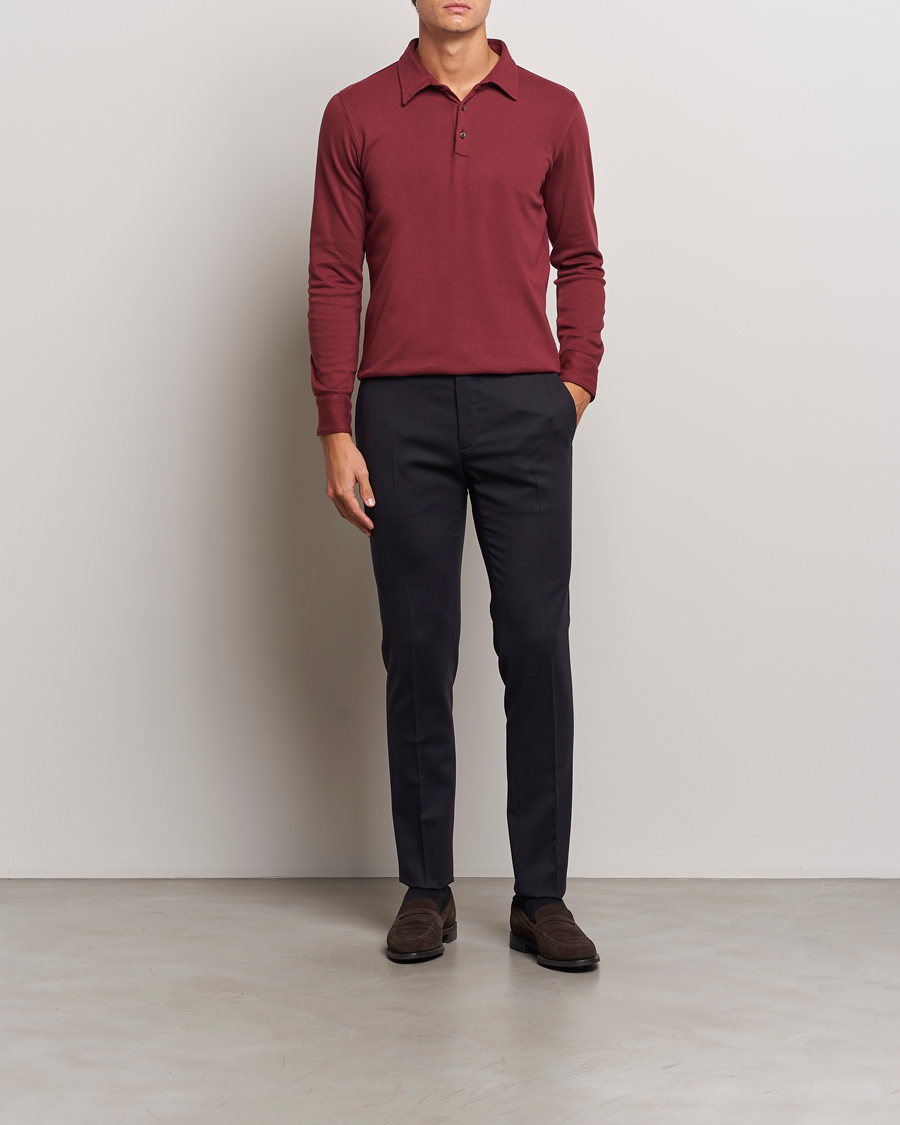 Herre | Trøjer | Zanone | Heavy Jersey Long Sleeve Polo Bordeaux