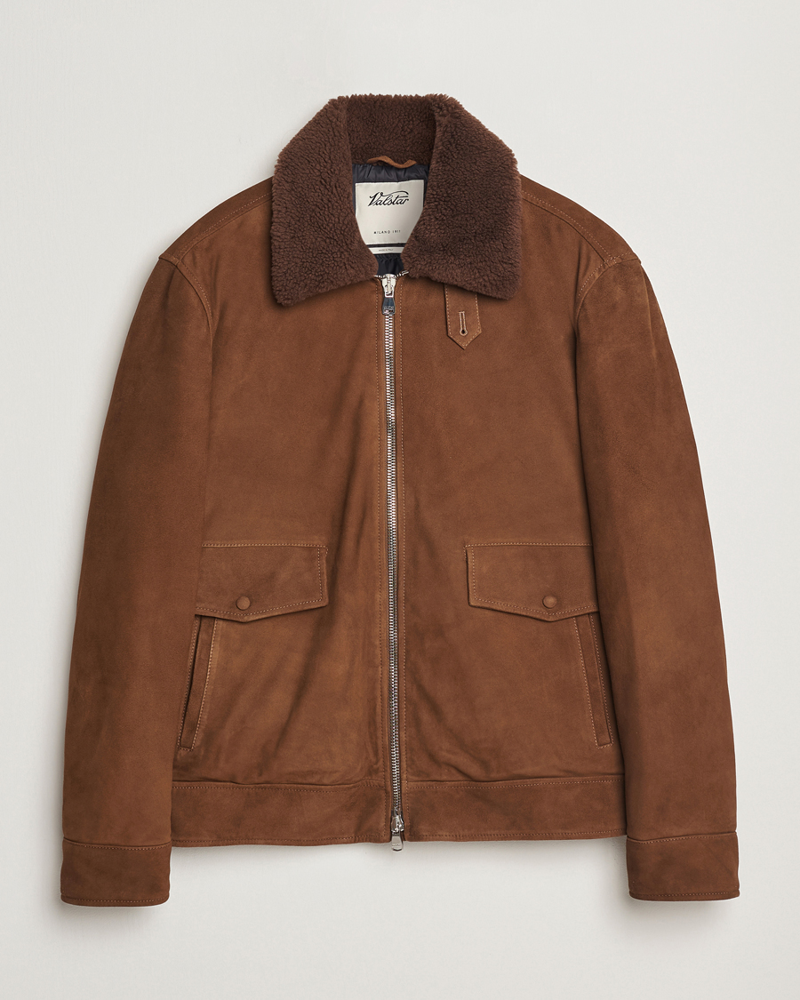 Herre | Jakker | Valstar | Goose Down Shearling Flight Jacket Brown Suede