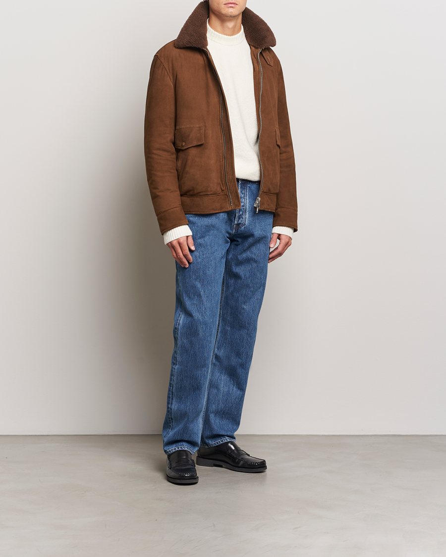 Herre | Jakker | Valstar | Goose Down Shearling Flight Jacket Brown Suede