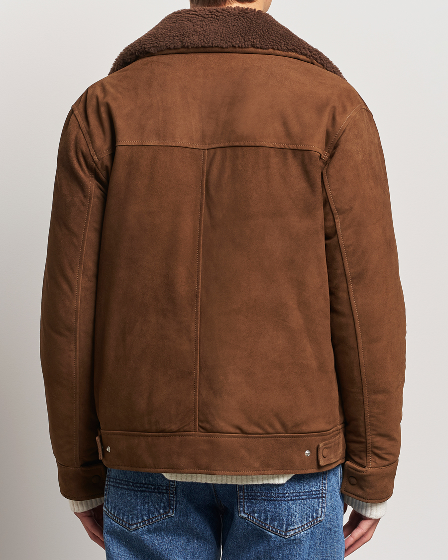 Herre | Jakker | Valstar | Goose Down Shearling Flight Jacket Brown Suede