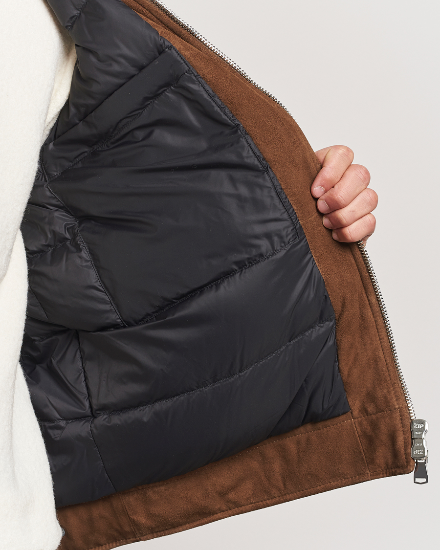 Herre | Jakker | Valstar | Goose Down Shearling Flight Jacket Brown Suede