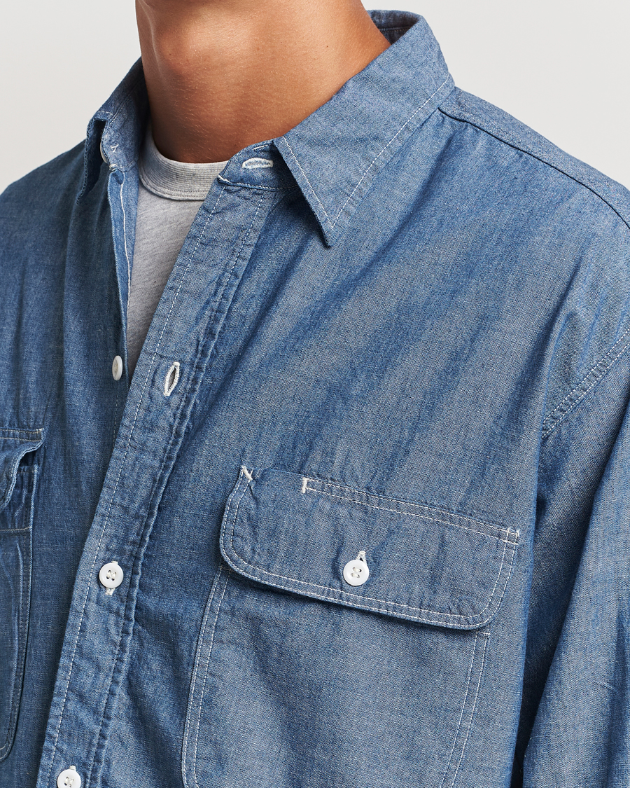 Herre | Skjorter | orSlow | Chambray Work Shirt Blue