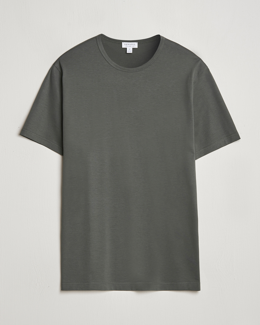 Herre | T-Shirts | Sunspel | Crew Neck Q82 Cotton T-Shirt Drill Green
