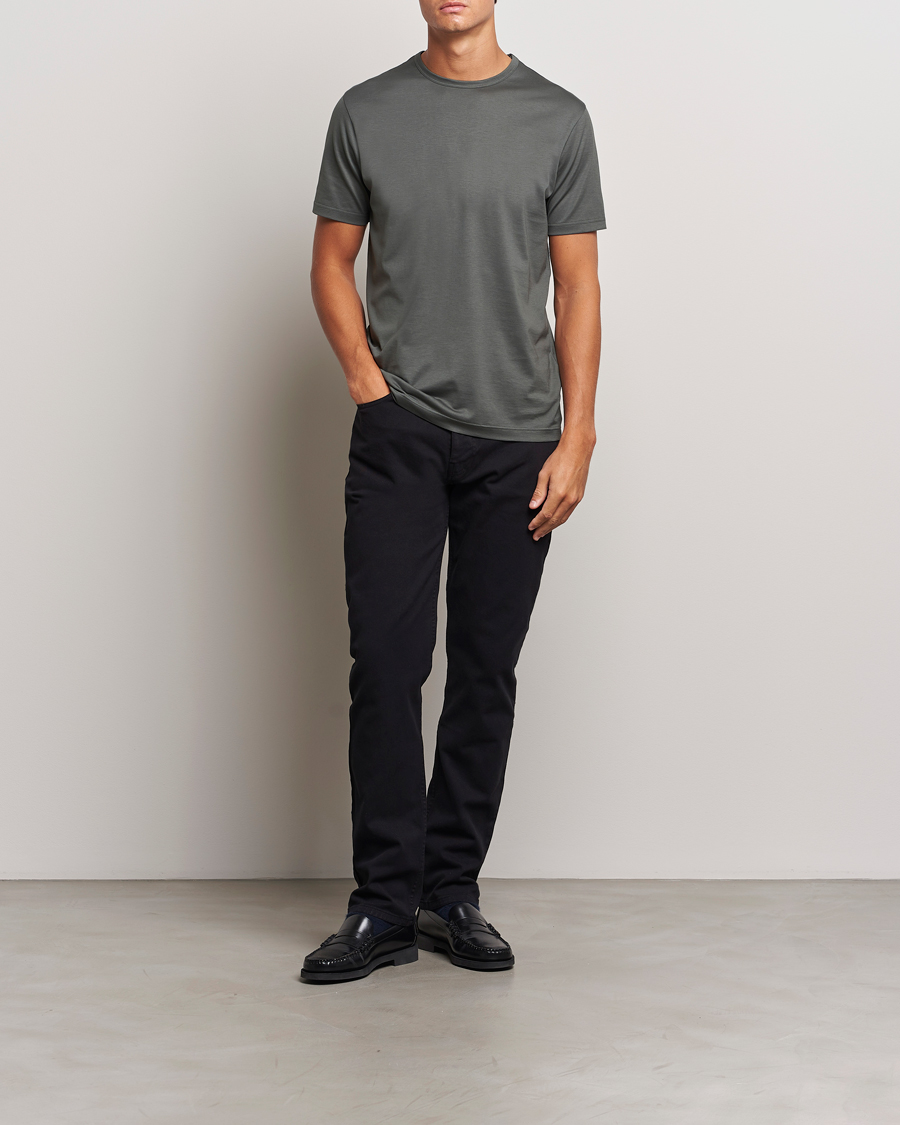 Herre | T-Shirts | Sunspel | Crew Neck Q82 Cotton T-Shirt Drill Green