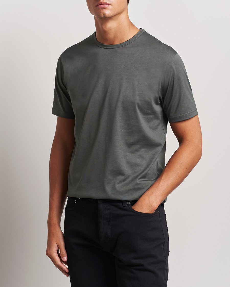 Herre | T-Shirts | Sunspel | Crew Neck Q82 Cotton T-Shirt Drill Green