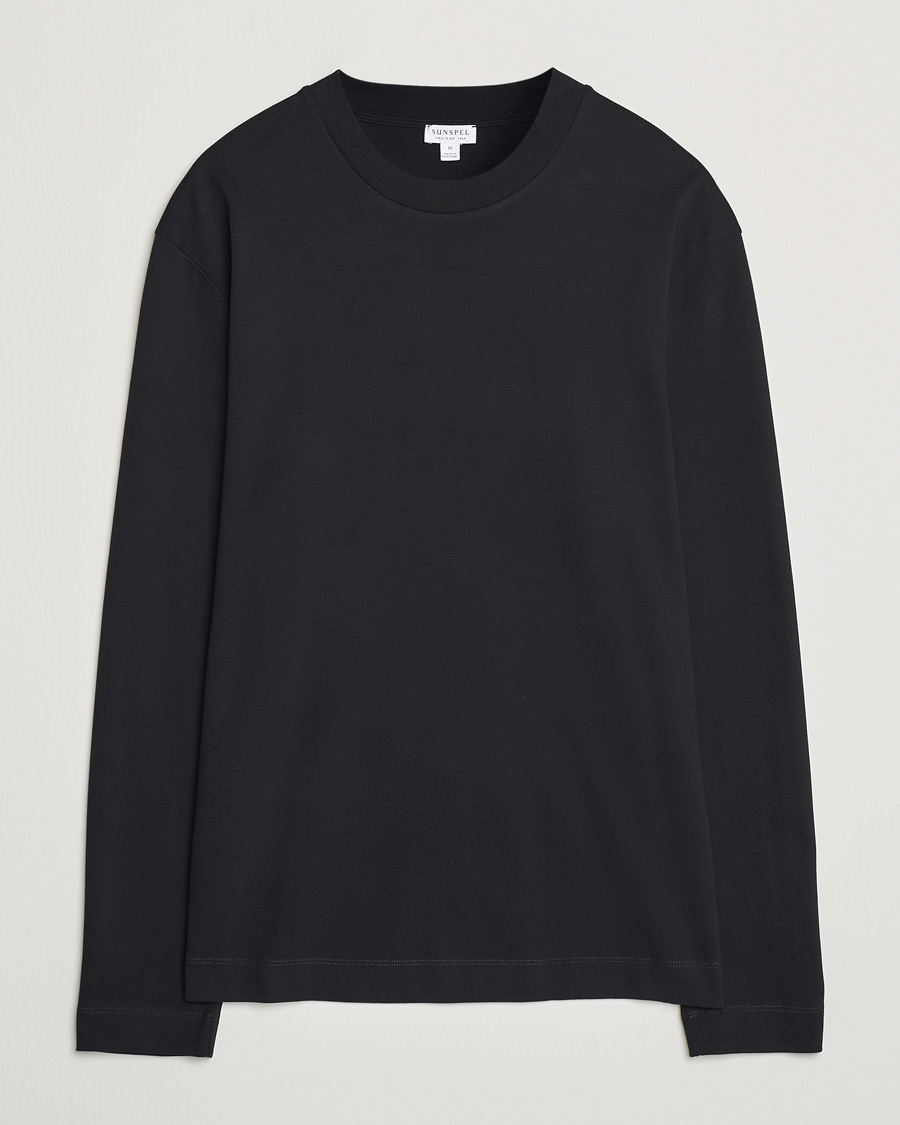 Herre | T-Shirts | Sunspel | Heavy Weight Supima Cotton Long Sleeve T-Shirt Black