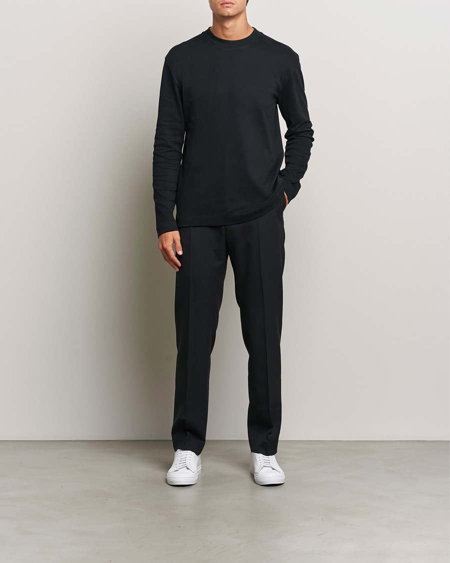 Herre | T-Shirts | Sunspel | Heavy Weight Supima Cotton Long Sleeve T-Shirt Black