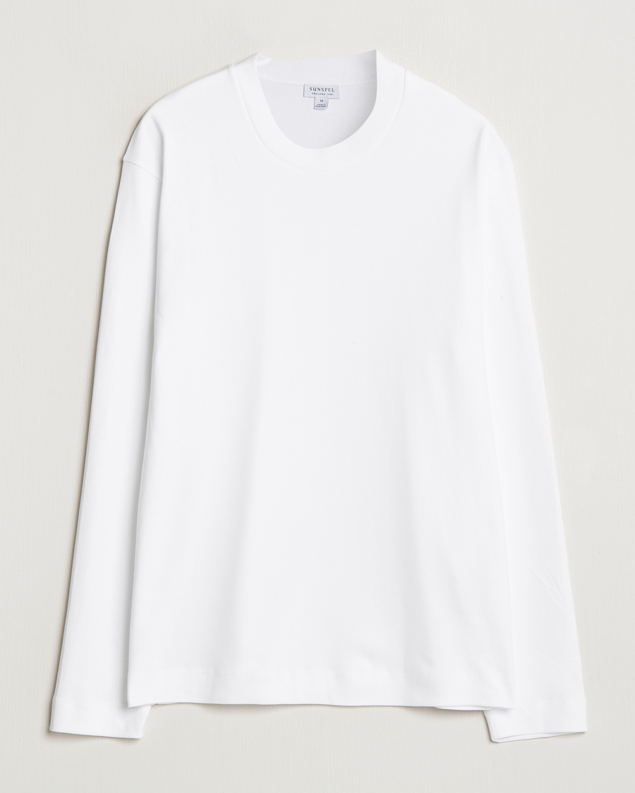 Herre | T-Shirts | Sunspel | Heavyweight Mock Neck Long Sleeve T-Shirt White