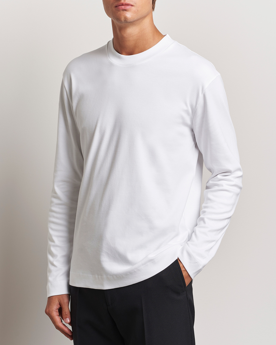 Herre | T-Shirts | Sunspel | Heavyweight Mock Neck Long Sleeve T-Shirt White