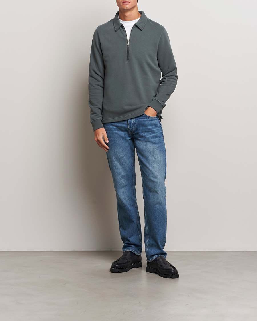 Herre | Trøjer | Sunspel | Zip Loopback Sweatshirt Polo Drill Green