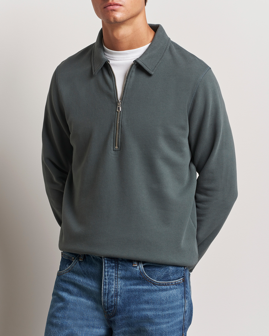 Herre | Trøjer | Sunspel | Zip Loopback Sweatshirt Polo Drill Green