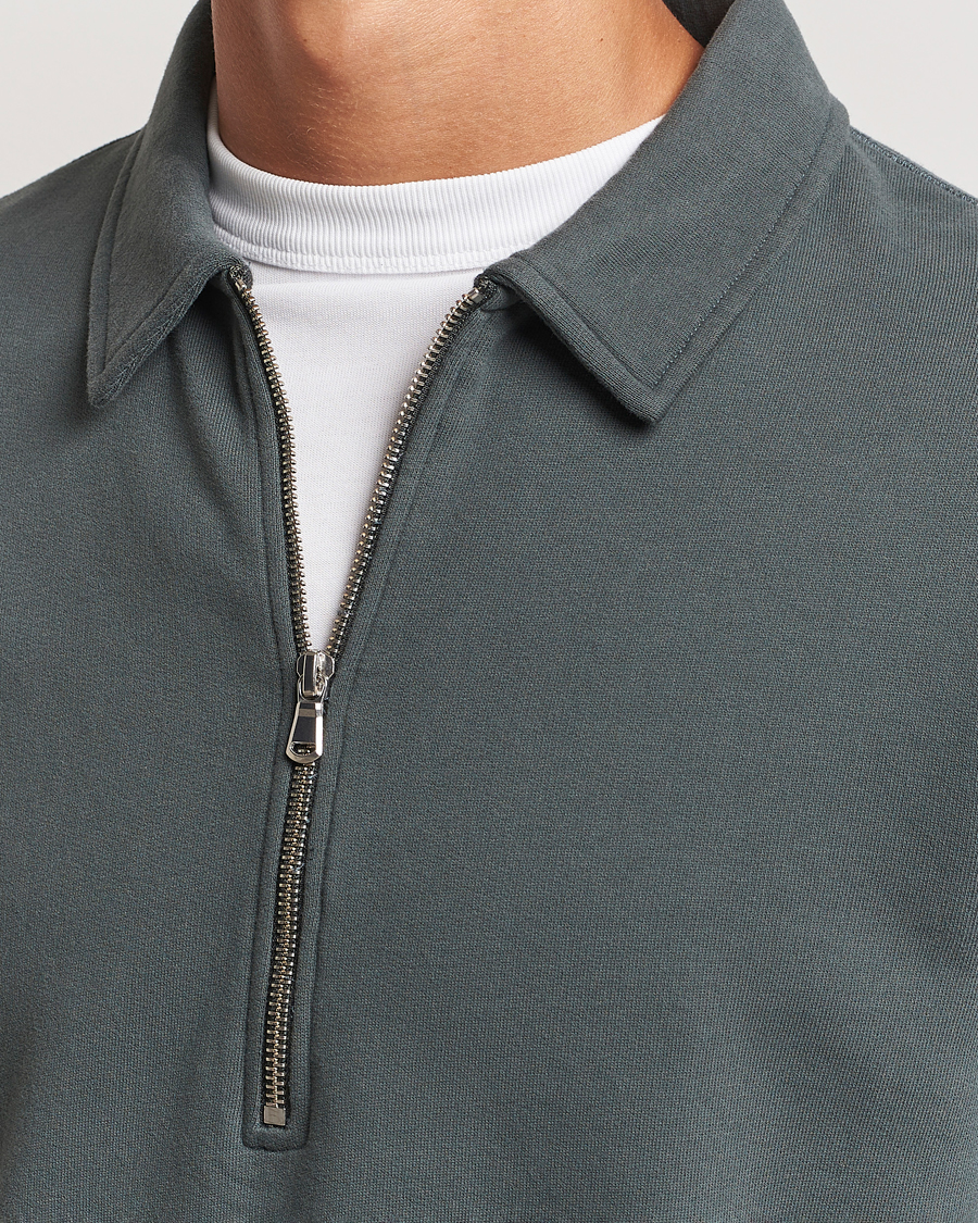 Herre | Trøjer | Sunspel | Zip Loopback Sweatshirt Polo Drill Green