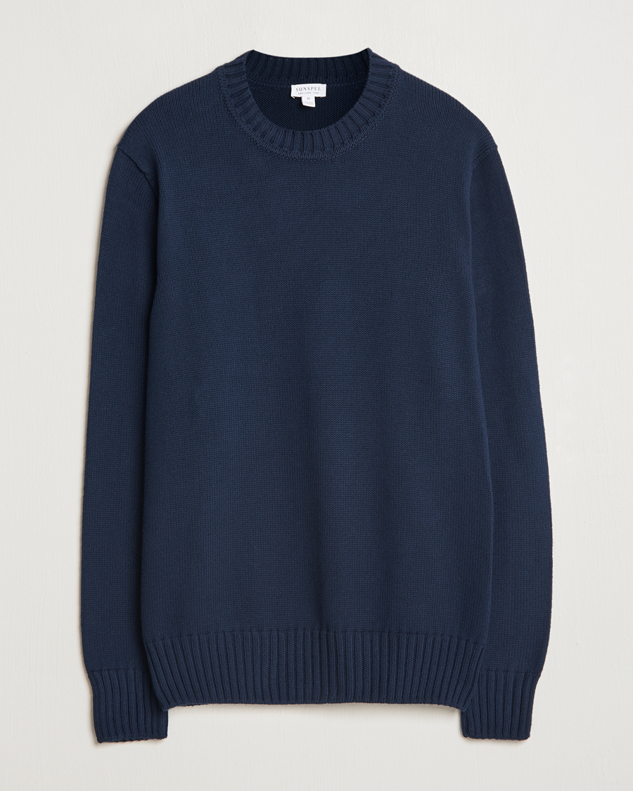 Herre | Trøjer | Sunspel | Mid Weight Cotton Crew Ligh Navy