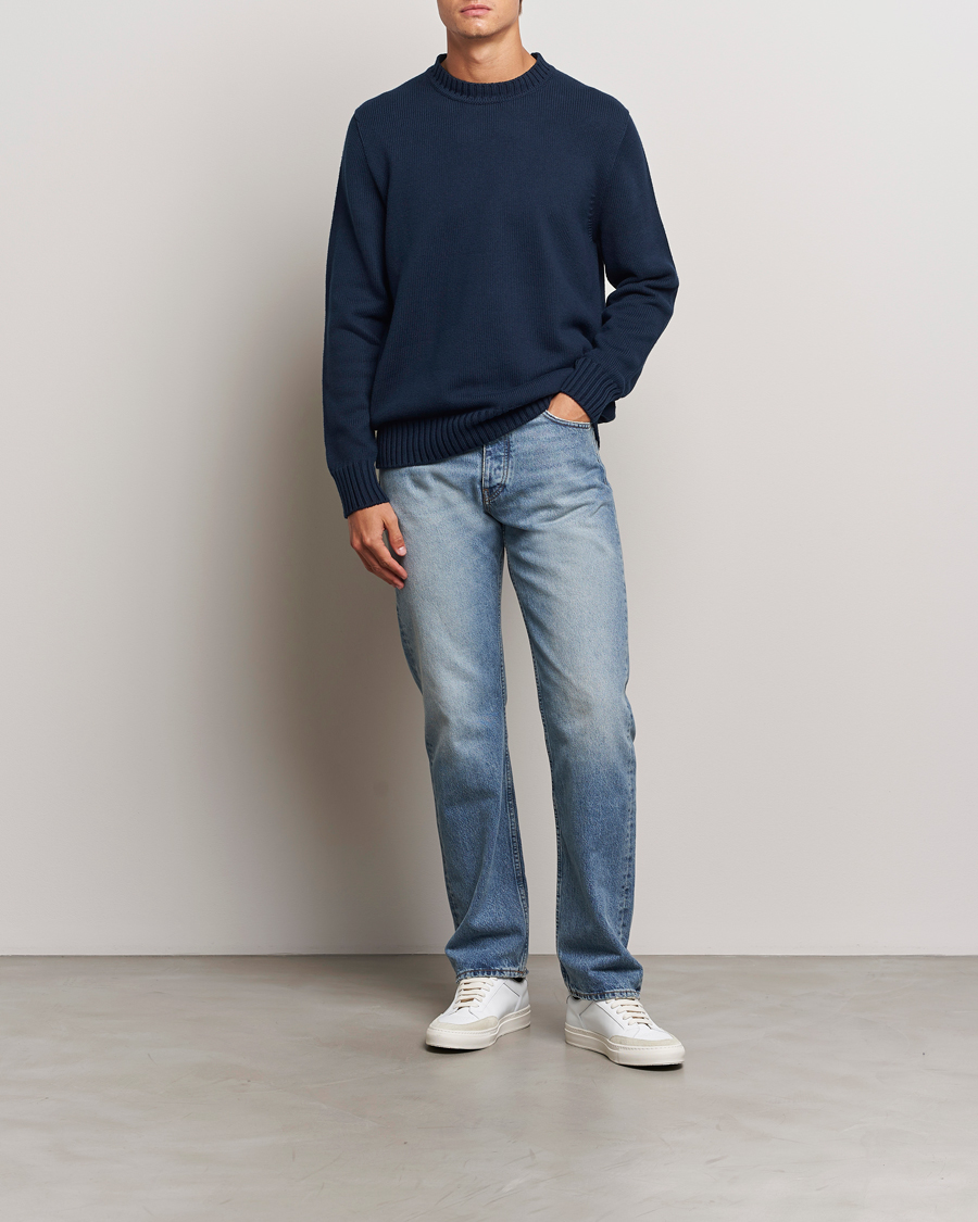 Herre | Trøjer | Sunspel | Mid Weight Cotton Crew Ligh Navy