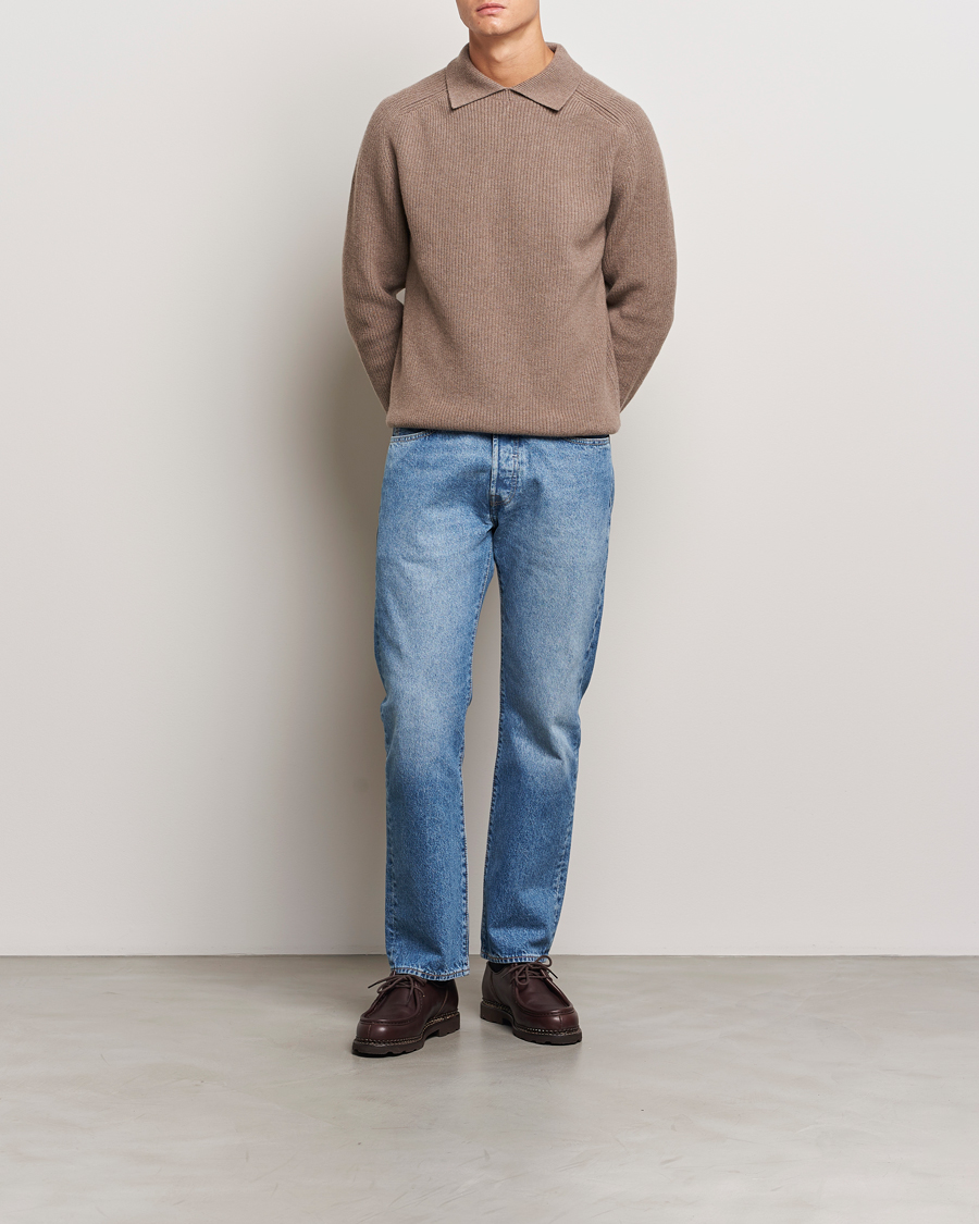Herre | Trøjer | Sunspel | Ribbed Wool/Cashmere Poloneck Sandstone