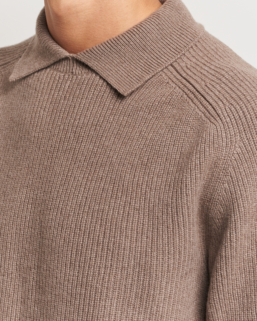 Herre | Trøjer | Sunspel | Ribbed Wool/Cashmere Poloneck Sandstone
