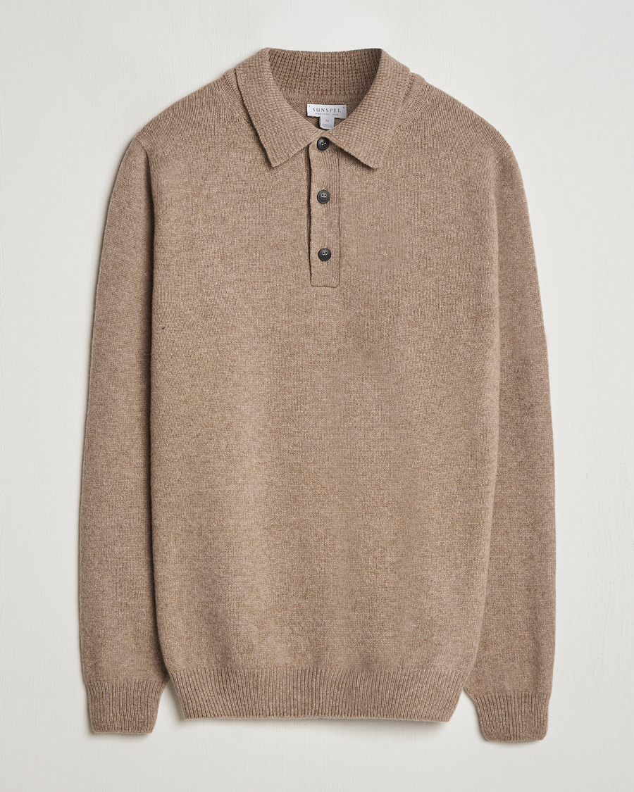Herre | Trøjer | Sunspel | Lambswool Poloshirt Sandstone
