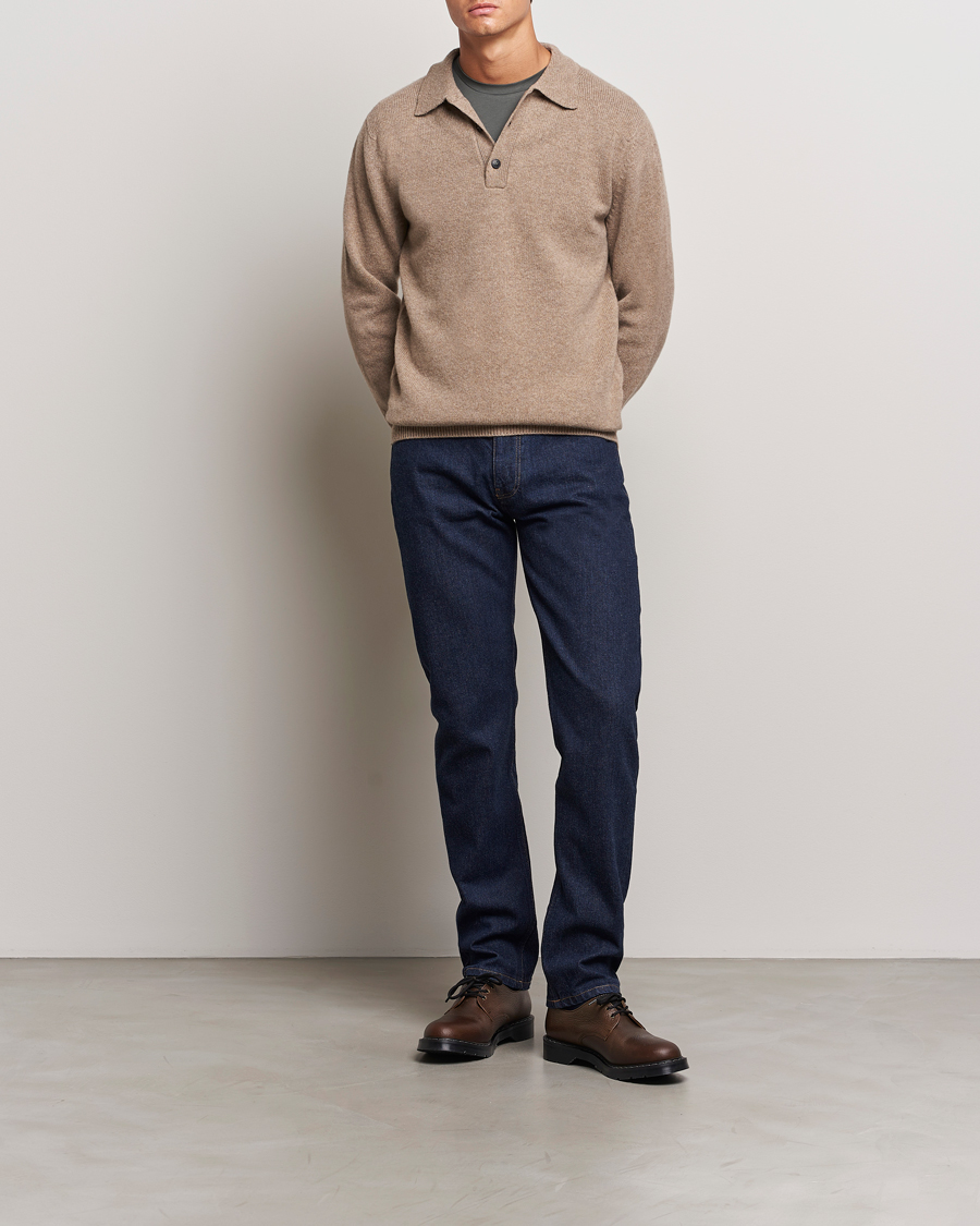 Herre | Trøjer | Sunspel | Lambswool Poloshirt Sandstone