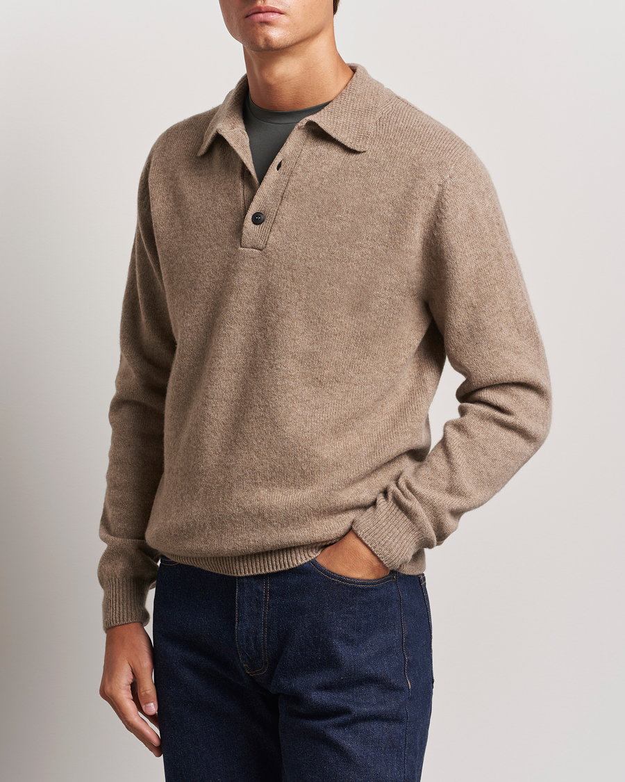 Herre | Trøjer | Sunspel | Lambswool Poloshirt Sandstone