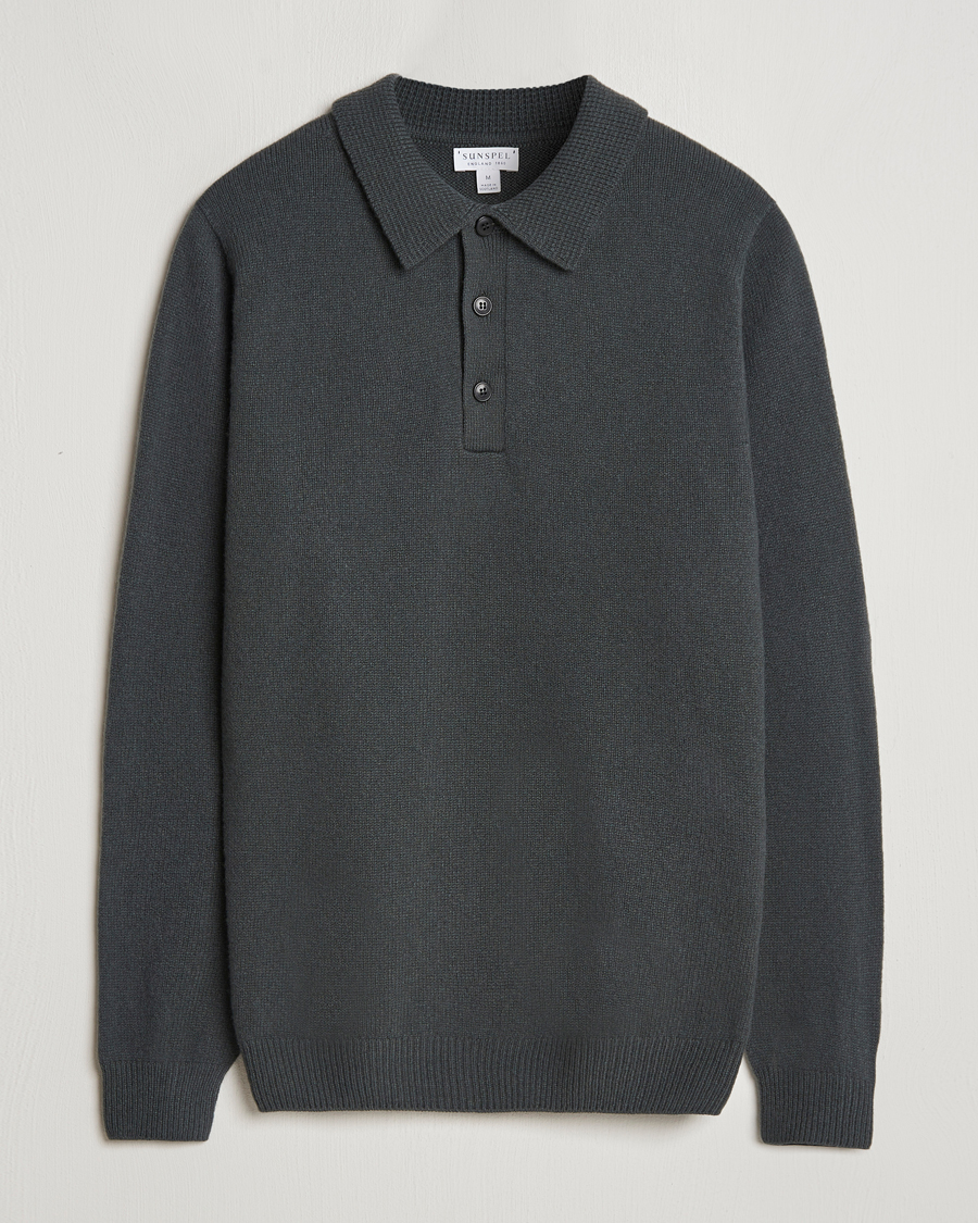 Herre | Trøjer | Sunspel | Lambswool Poloshirt Drill Green