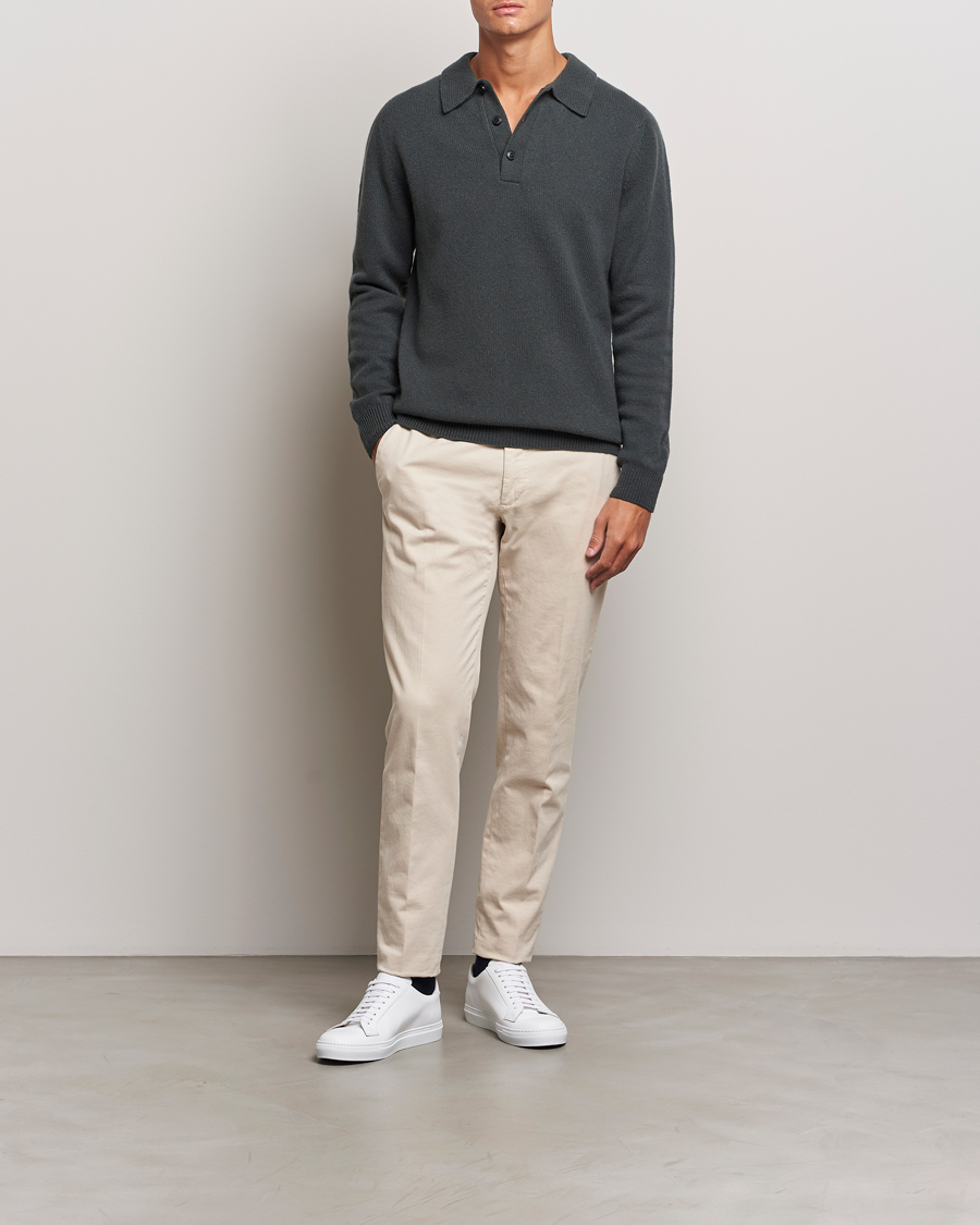 Herre | Trøjer | Sunspel | Lambswool Poloshirt Drill Green