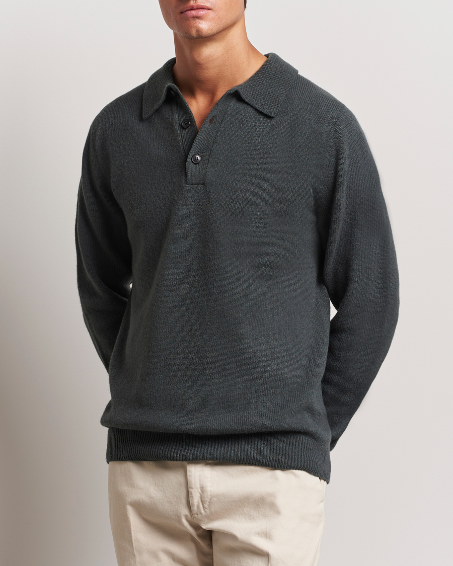 Herre | Trøjer | Sunspel | Lambswool Poloshirt Drill Green