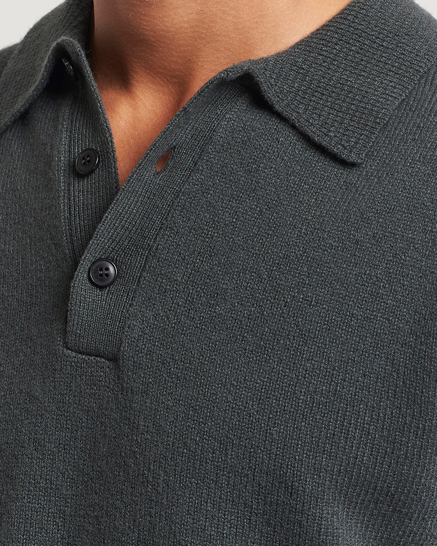 Herre | Trøjer | Sunspel | Lambswool Poloshirt Drill Green