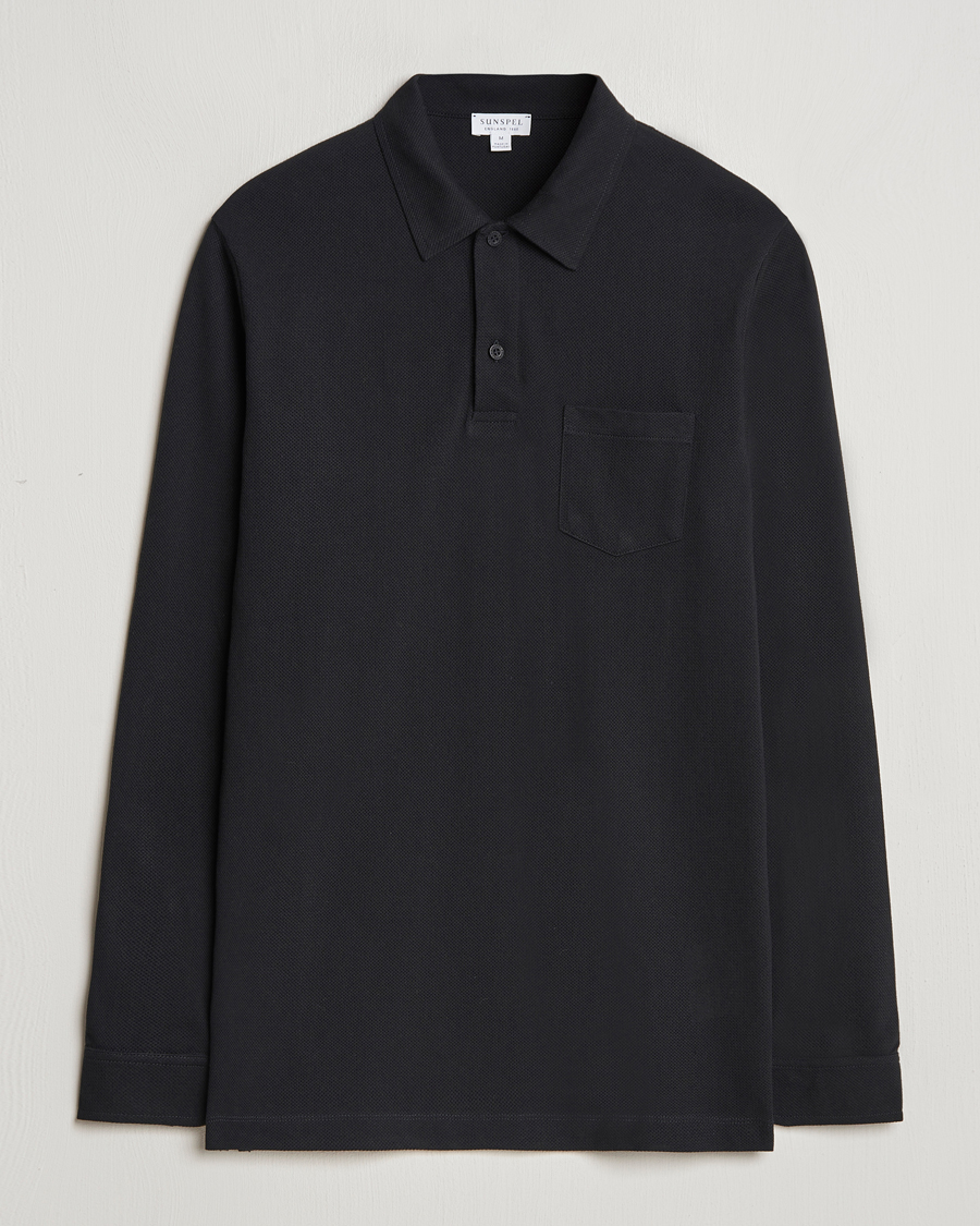 Herre | Trøjer | Sunspel | Riviera Long Sleeve Polo Black