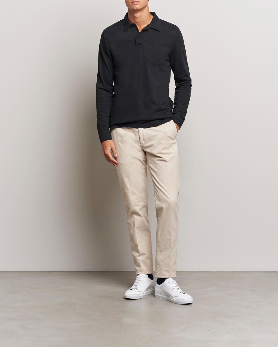 Herre | Trøjer | Sunspel | Riviera Long Sleeve Polo Black