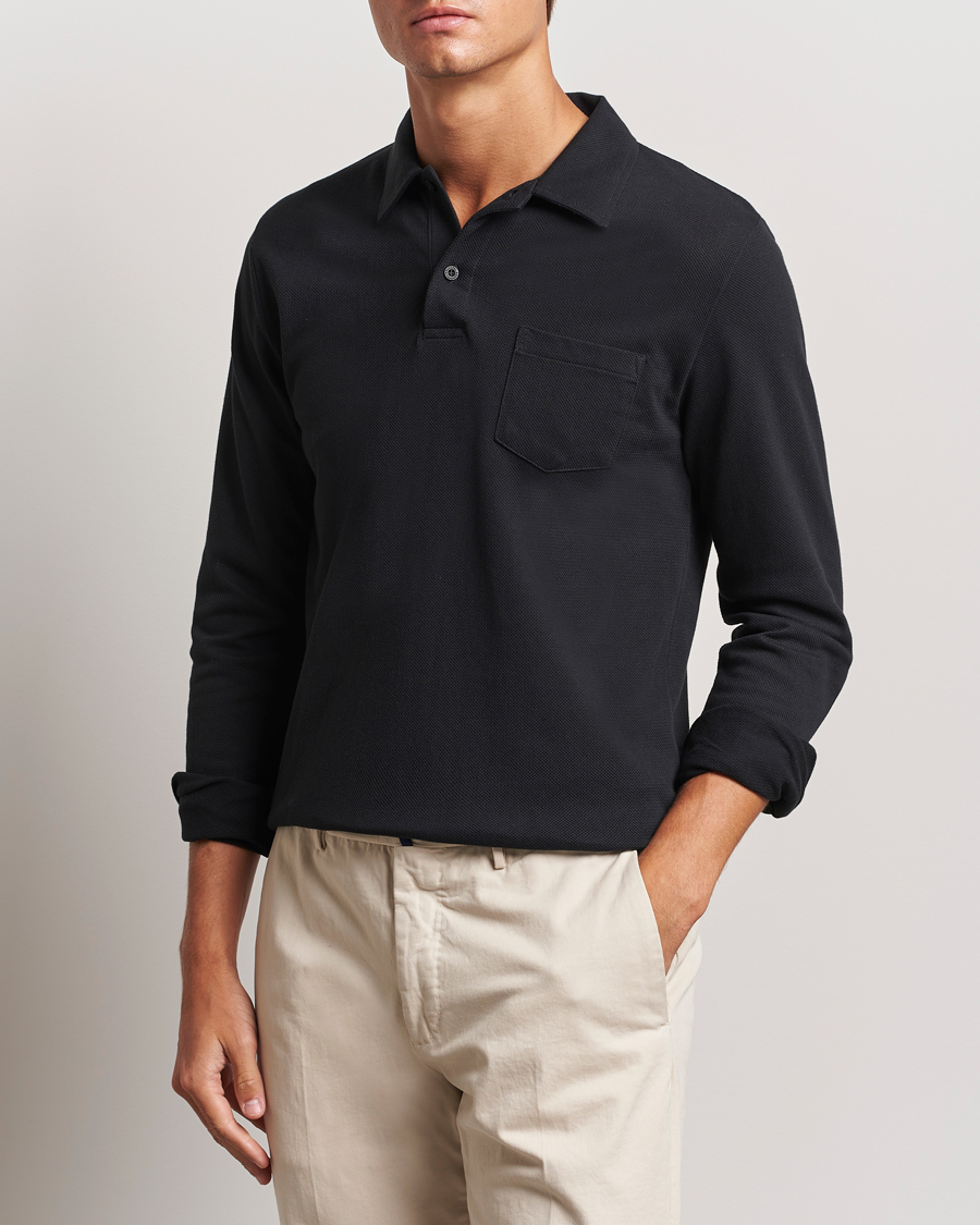 Herre | Trøjer | Sunspel | Riviera Long Sleeve Polo Black