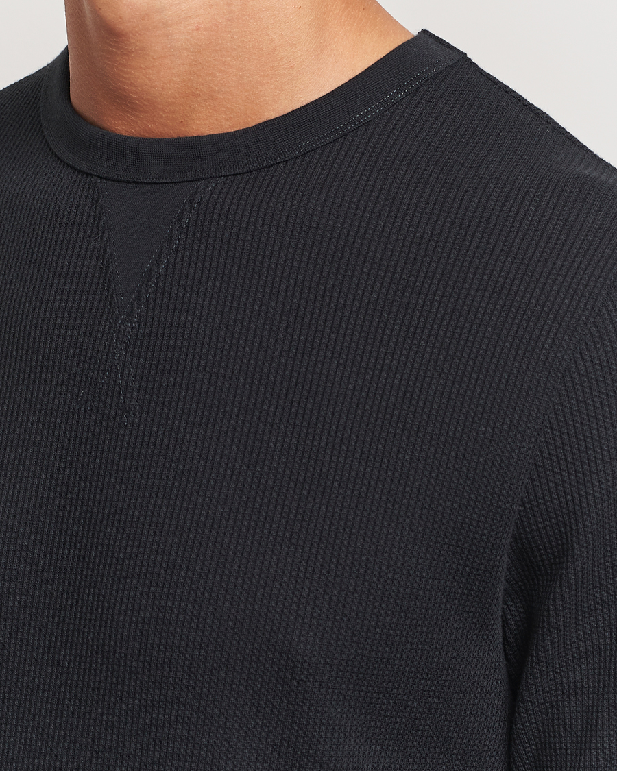 Herre | T-Shirts | Sunspel | Long Sleeve Waffle T-Shirt Black
