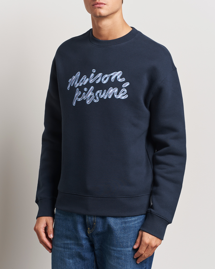 Herre | Trøjer | Maison Kitsuné | Striped Handwriting Sweatshirt Navy