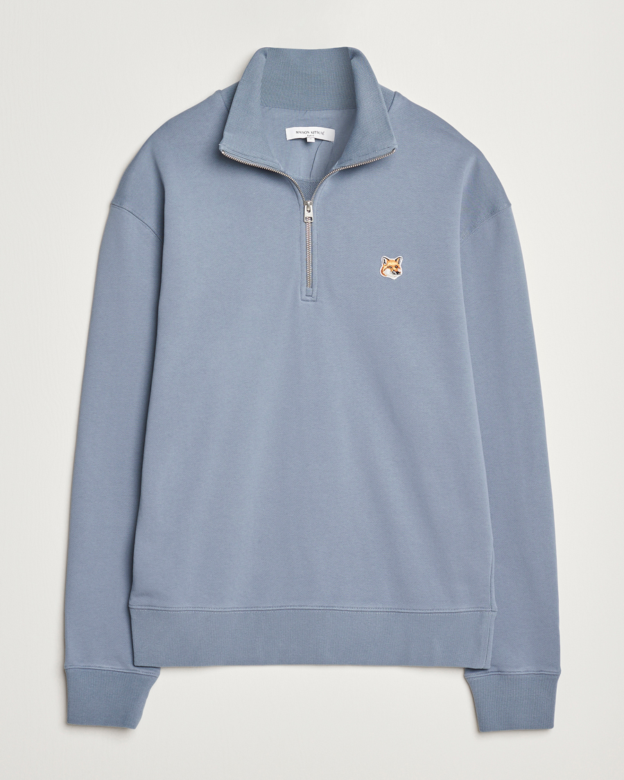 Herre | Trøjer | Maison Kitsuné | Fox Head Half Zip Sweatshirt Moonlight Blue