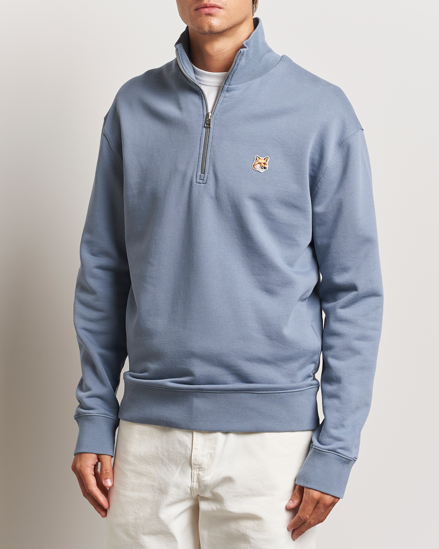 Herre | Trøjer | Maison Kitsuné | Fox Head Half Zip Sweatshirt Moonlight Blue