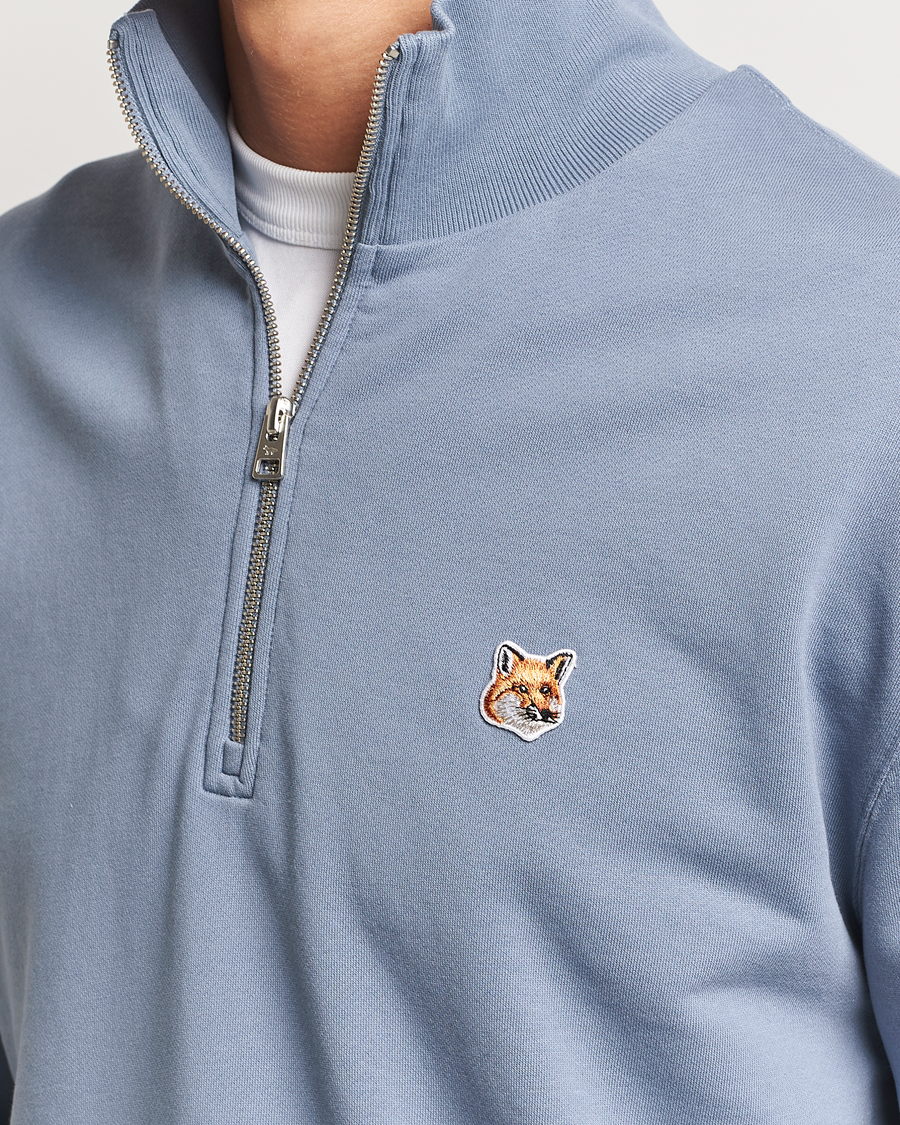 Herre | Trøjer | Maison Kitsuné | Fox Head Half Zip Sweatshirt Moonlight Blue