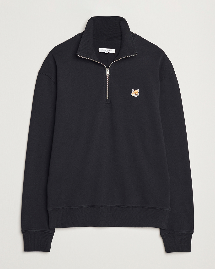 Herre | Trøjer | Maison Kitsuné | Fox Head Half Zip Sweatshirt Black