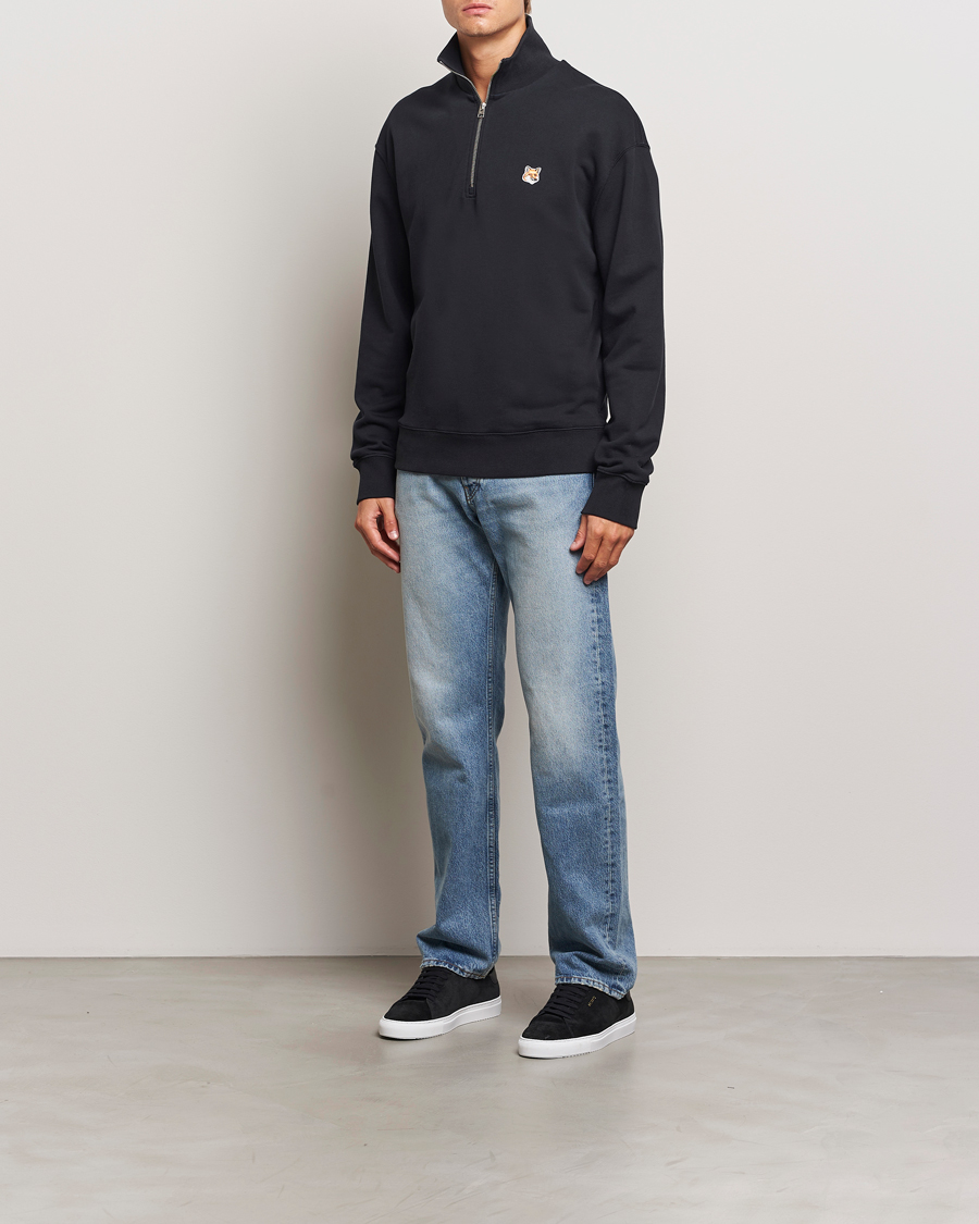 Herre | Trøjer | Maison Kitsuné | Fox Head Half Zip Sweatshirt Black