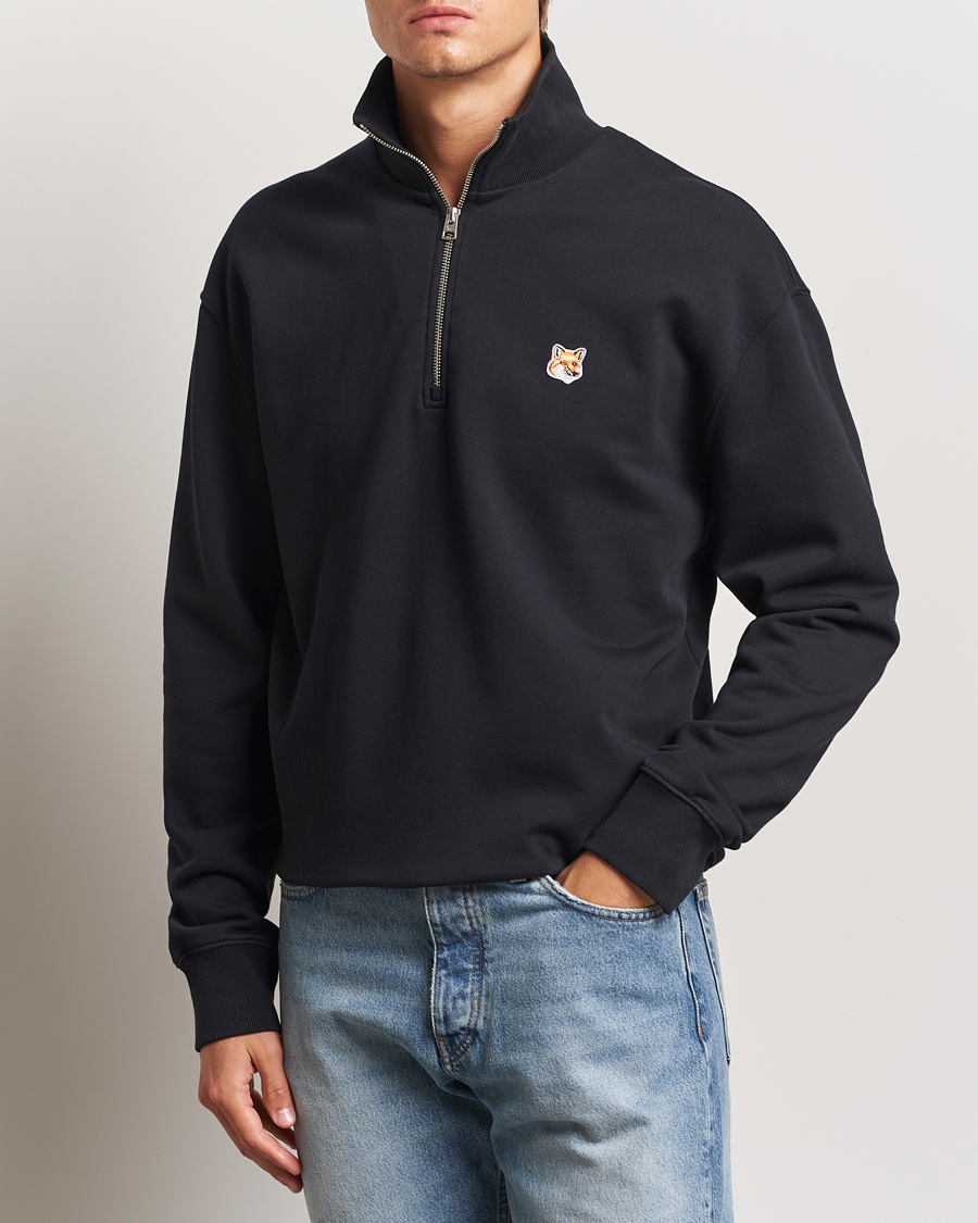 Herre | Trøjer | Maison Kitsuné | Fox Head Half Zip Sweatshirt Black