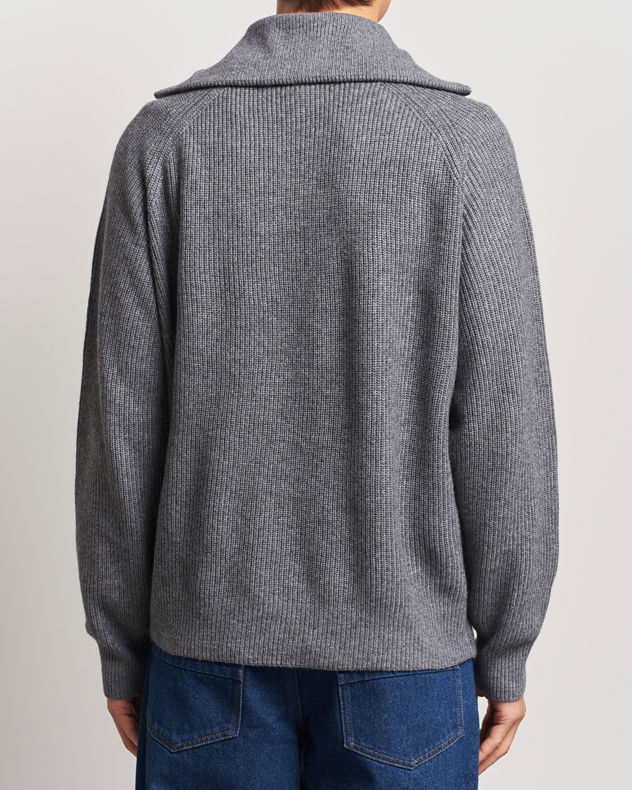 Herre | Trøjer | Maison Kitsuné | Bold Fox Rib Knitted Half Zip Medium Grey Melange