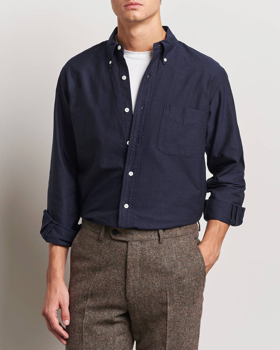 Herre | Skjorter | Kamakura Shirts | Vintage Ivy Oxford Button Down Shirt Navy