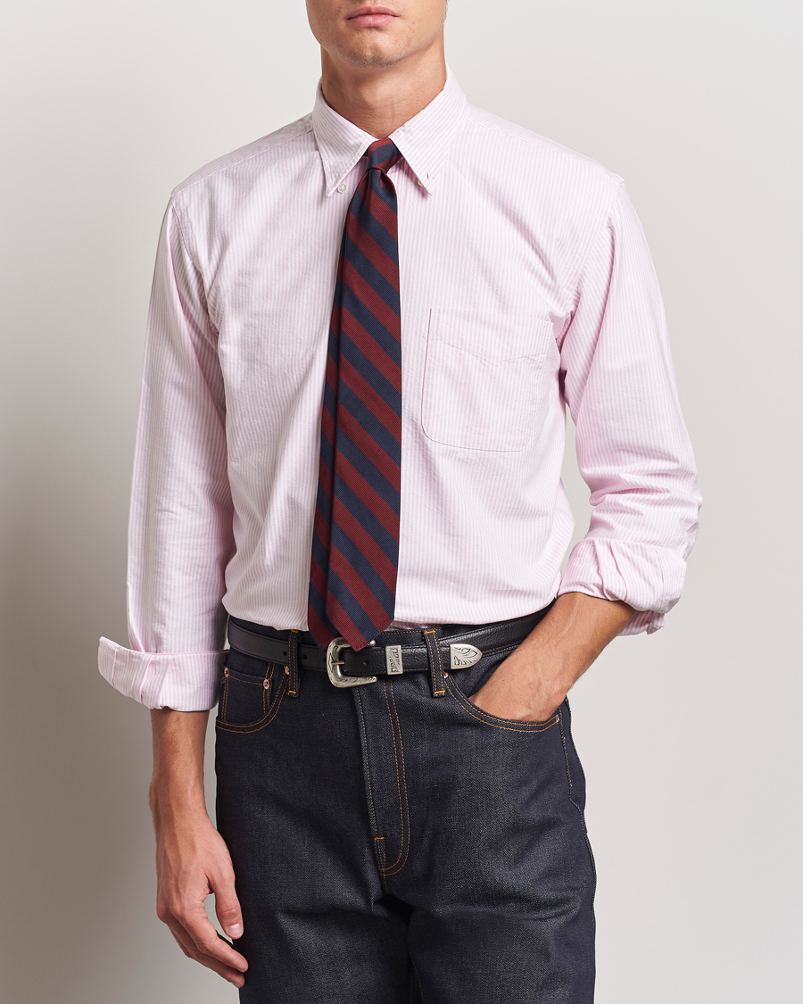 Herre | Skjorter | Kamakura Shirts | Vintage Ivy Oxford Button Down Shirt Pink Stripe
