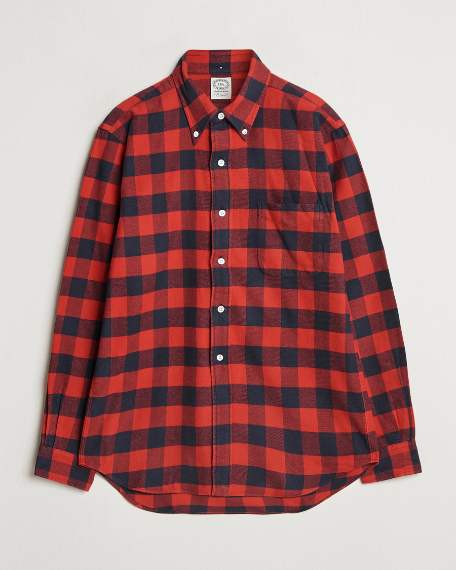 Herre | Skjorter | Kamakura Shirts | Vintage Ivy Buffalo Check Flannel Shirt Red