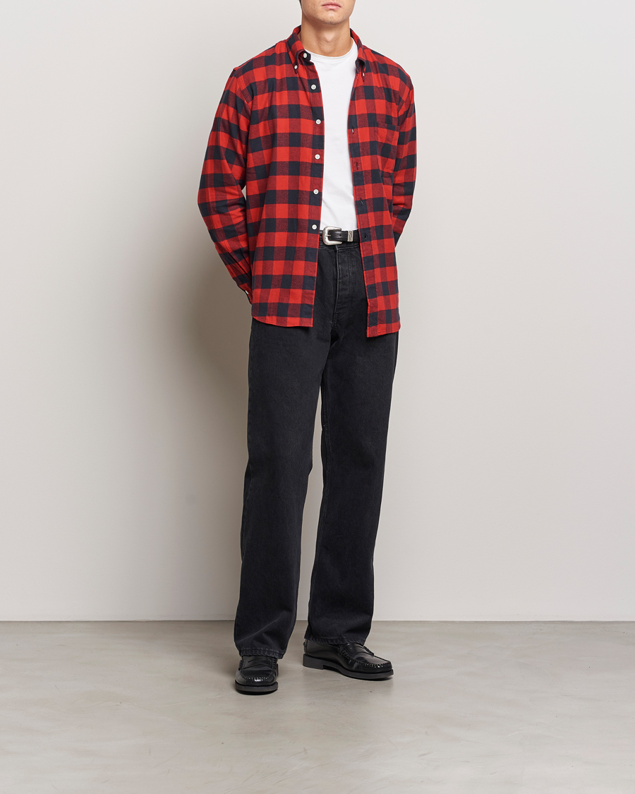 Herre | Skjorter | Kamakura Shirts | Vintage Ivy Buffalo Check Flannel Shirt Red